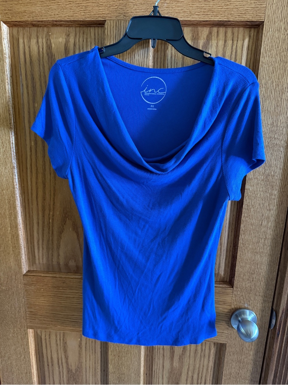 INC P/L International Concepts Royal Blue Drape-Neck Women's Top